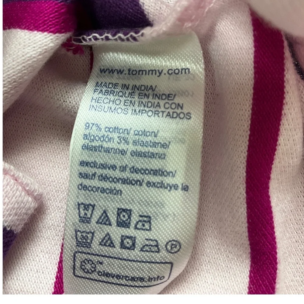 Tommy Hilfiger Girls Pink Purple Striped Puff Sleeve Polo Shirt Size M 8-10